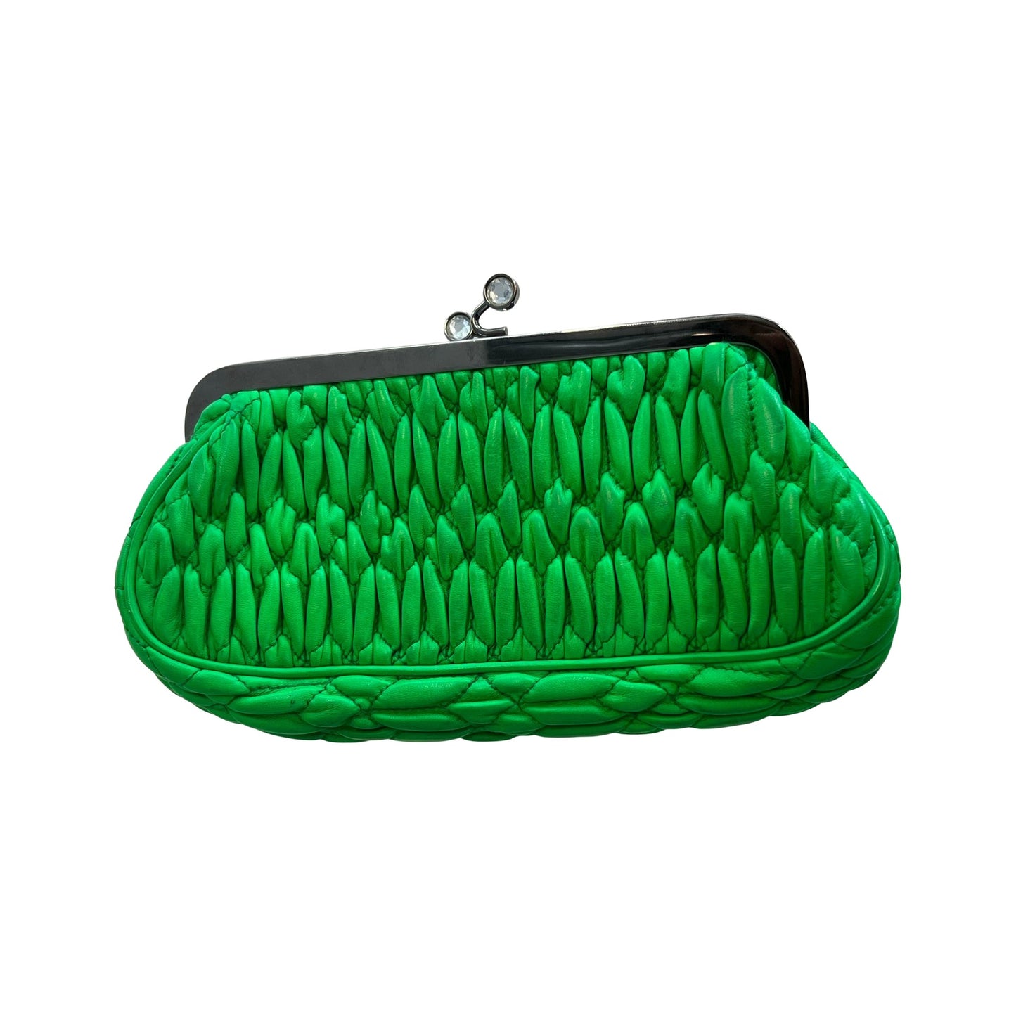 Miu Miu Frame Clutch Matelasse Lux Kiss Lock Clutch, Green, Leather, Clutch