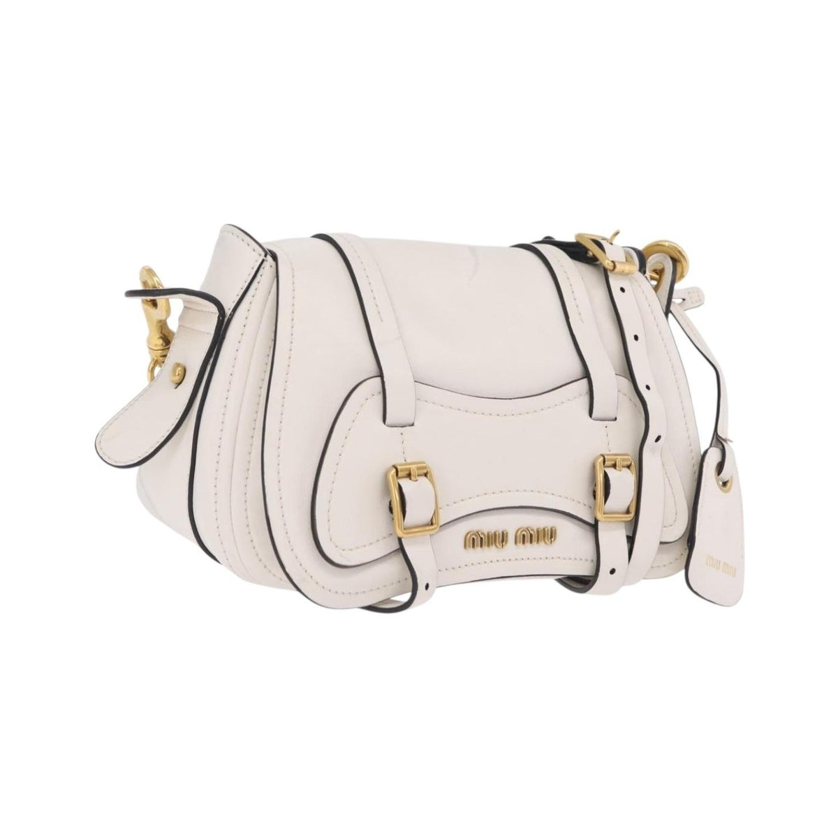 Miu Miu Grace Lux Leather, White, Leather, Shoulder Bag