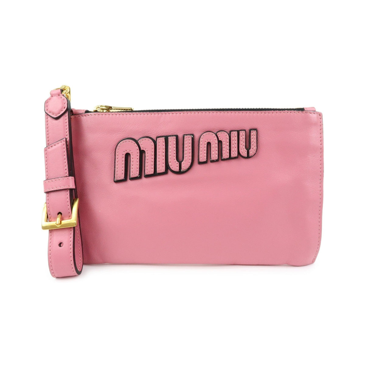Miu Miu Logo Chain Clutch Shearling, Pink, Leather, Clutch
