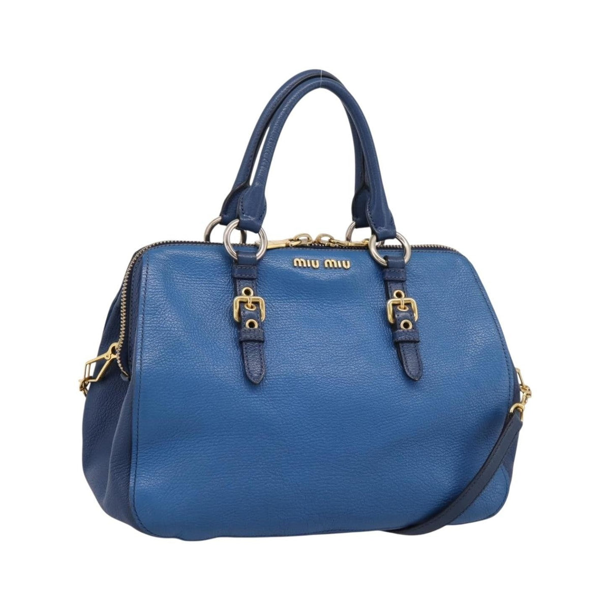 Miu Miu Madras Bowler Leather, Blue, Leather, Handbag