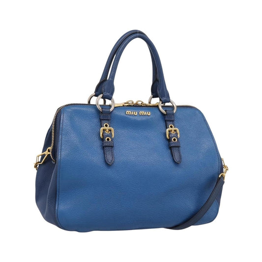 Miu Miu Madras Bowler Leather, Blue, Leather, Handbag