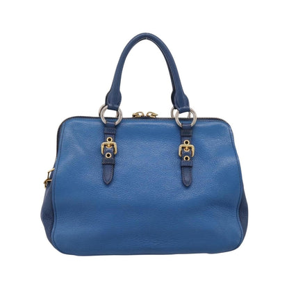 Miu Miu Madras Bowler Leather, Blue, Leather, Handbag