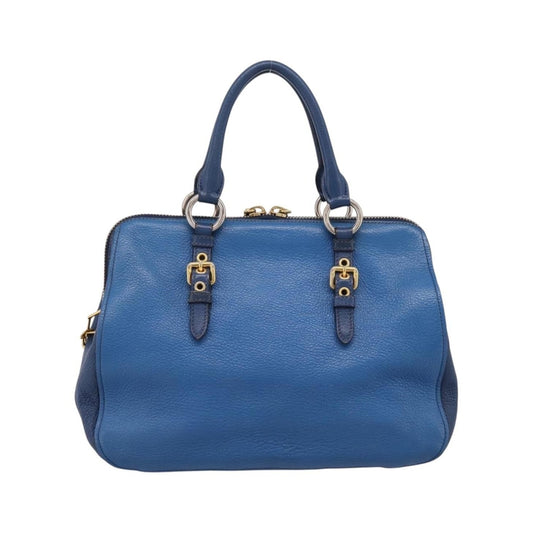 Miu Miu Madras Bowler Leather, Blue, Leather, Handbag