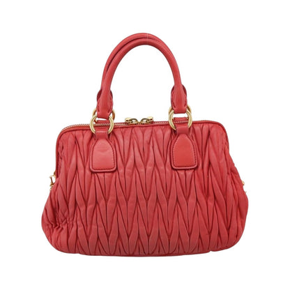 Miu Miu Madras Bowler Matelasse Leather, Red, Leather, Handbag
