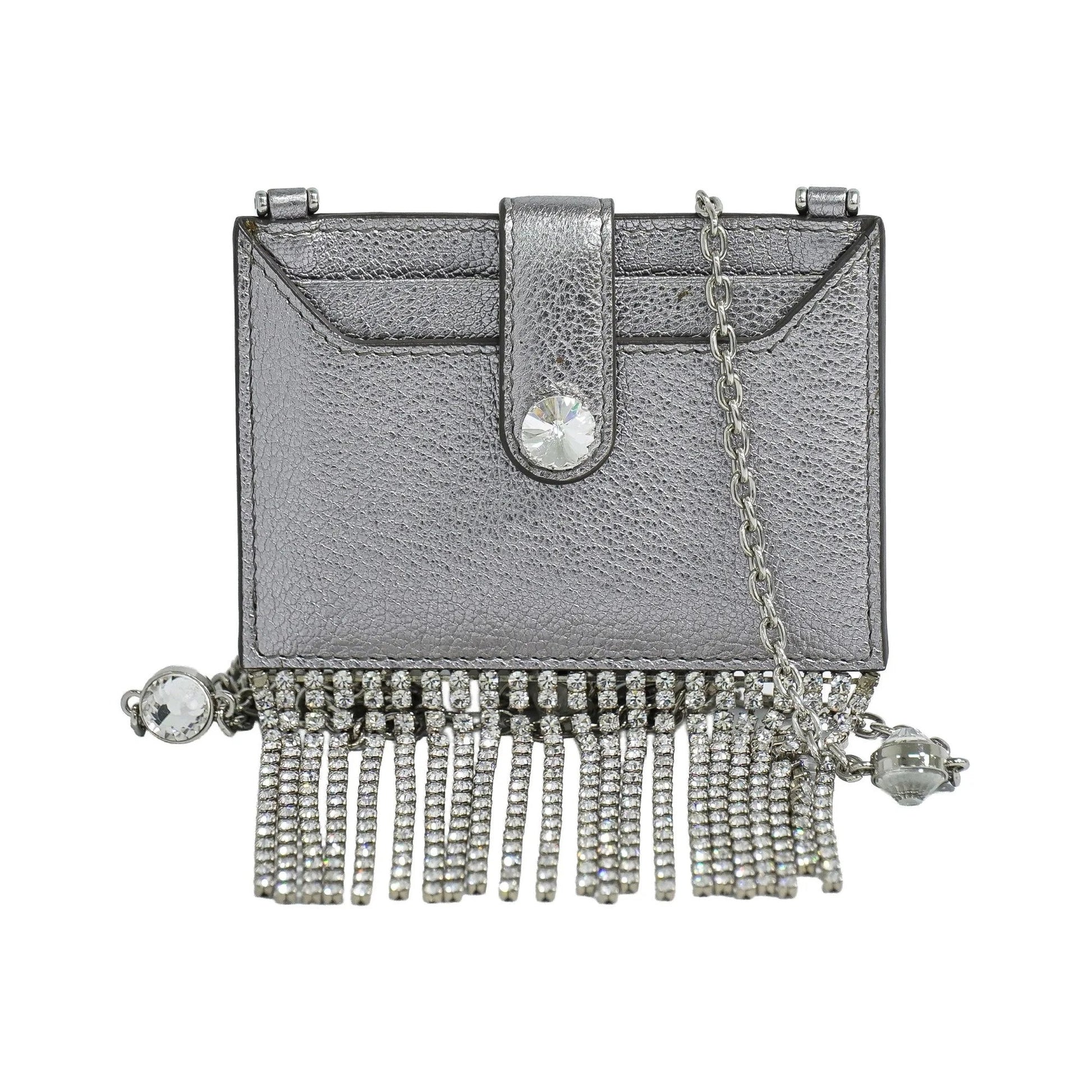 Miu Miu Madras Card Holder with crystal fringe leather, Silver, Leather, Card Holder