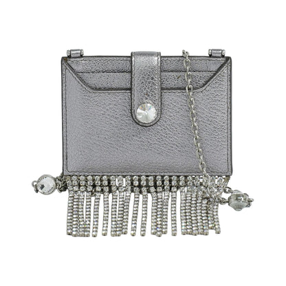 Miu Miu Madras Card Holder with crystal fringe leather, Silver, Leather, Card Holder