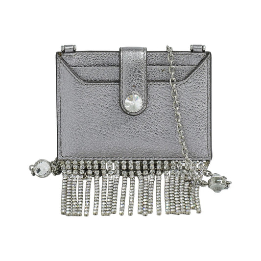 Miu Miu Madras Card Holder with crystal fringe leather, Silver, Leather, Card Holder
