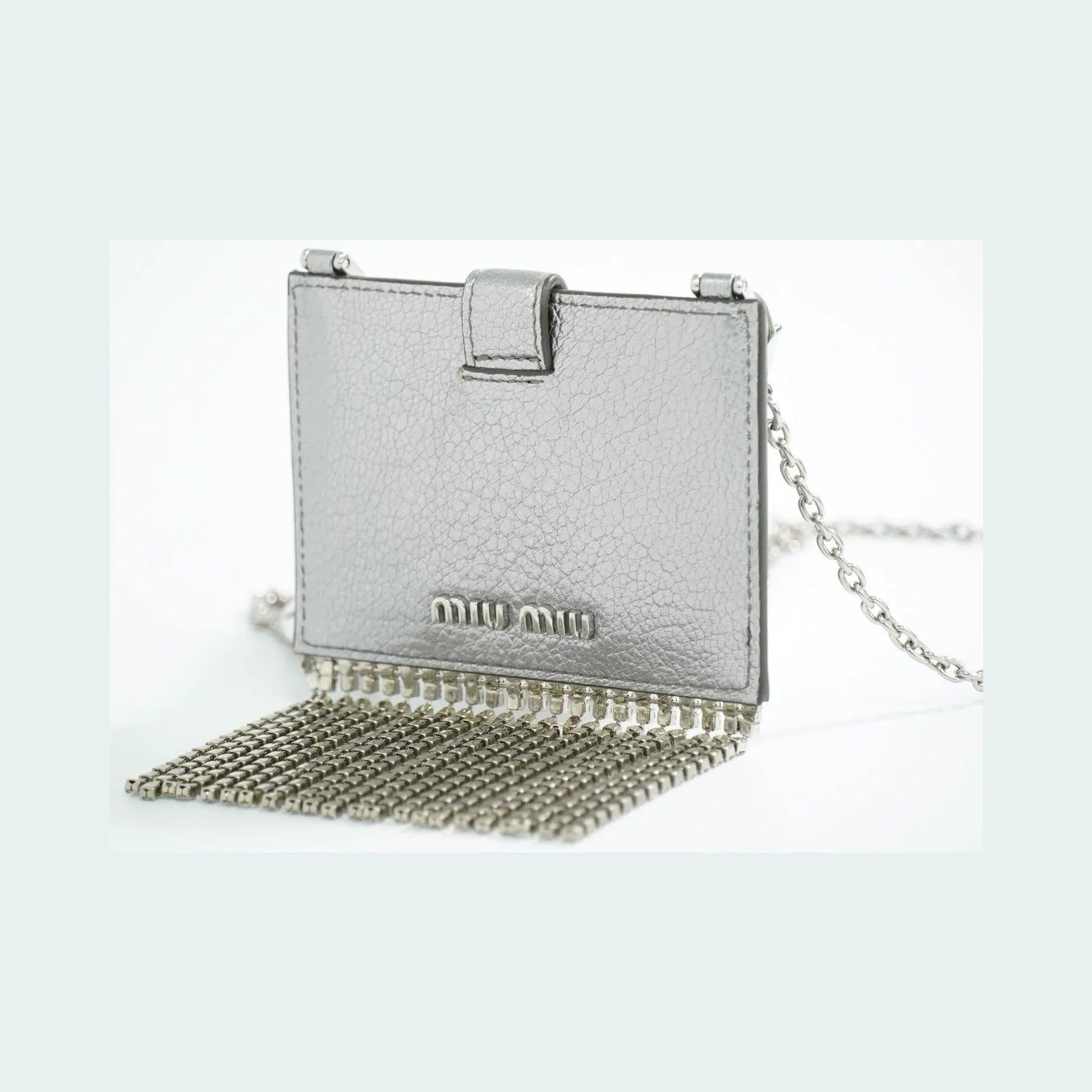 Miu Miu Madras Card Holder with crystal fringe leather, Silver, Leather, Card Holder