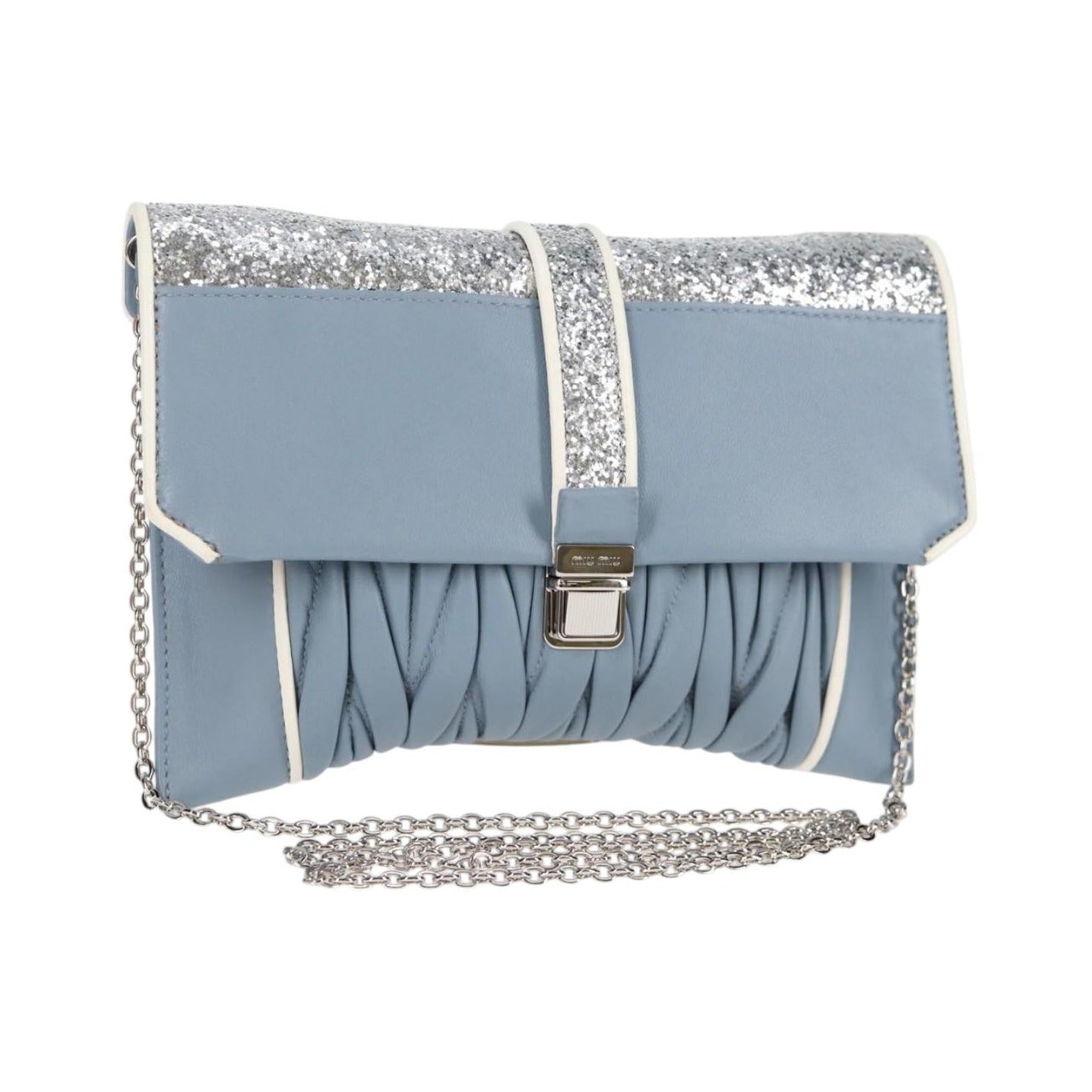 Miu Miu Madras Chain Clutch Matelasse Leather with Glitter, Blue, Leather, Shoulder Bag