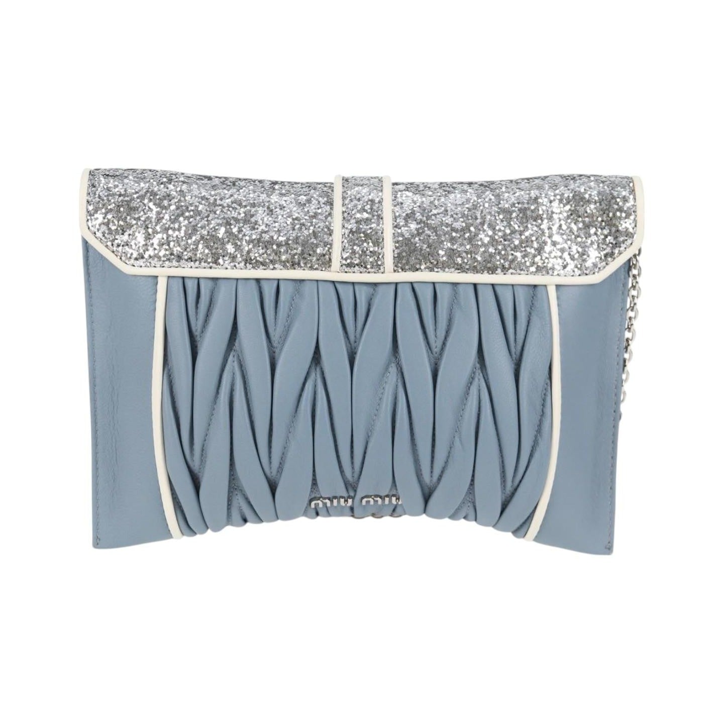 Miu Miu Madras Chain Clutch Matelasse Leather with Glitter, Blue, Leather, Shoulder Bag