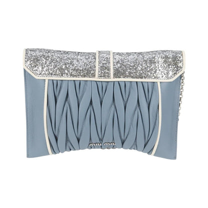 Miu Miu Madras Chain Clutch Matelasse Leather with Glitter, Blue, Leather, Shoulder Bag