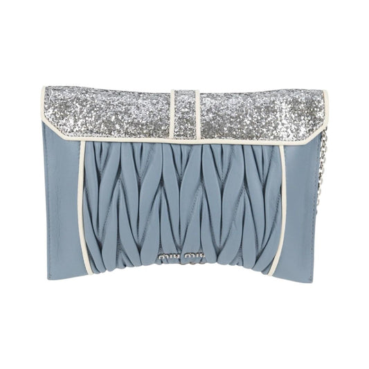 Miu Miu Madras Chain Clutch Matelasse Leather with Glitter, Blue, Leather, Shoulder Bag