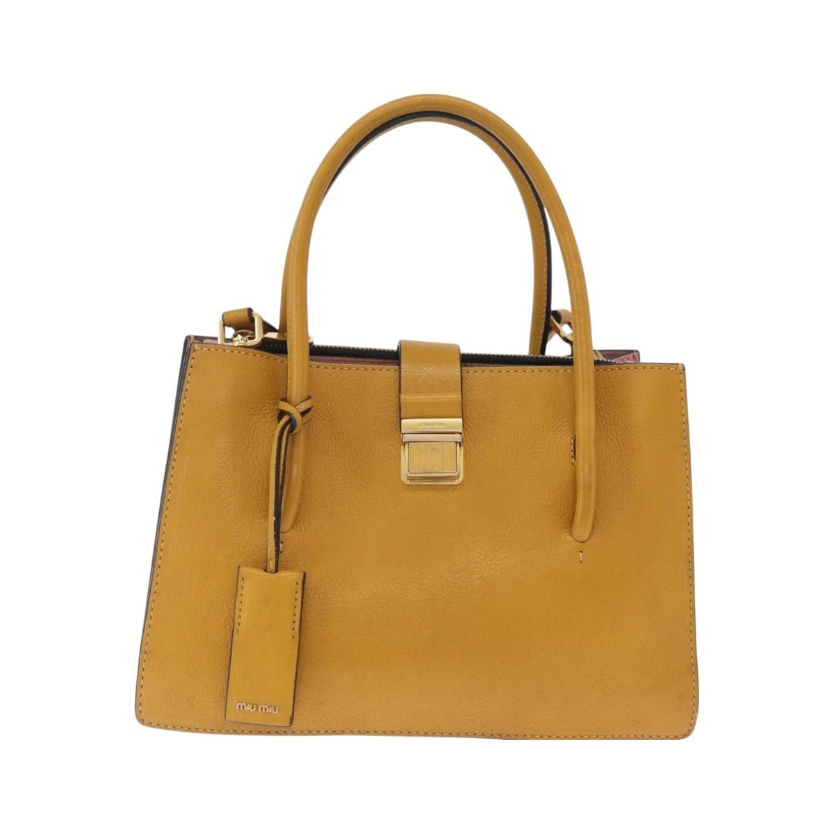 Miu Miu Madras Convertible Compartment Leather, Yellow, Leather, Tote Bag