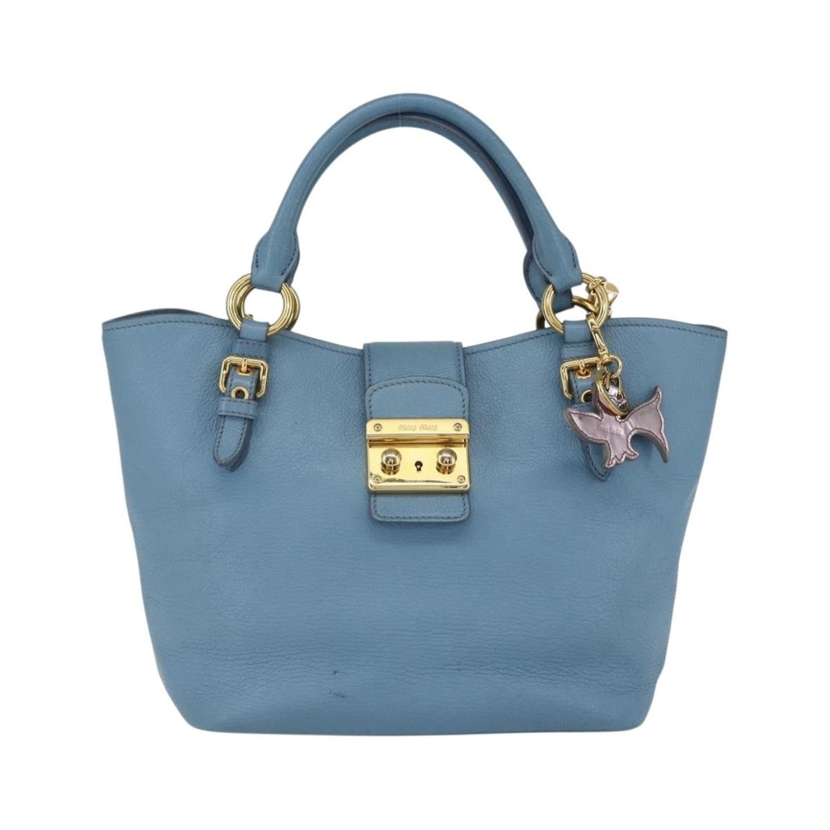 Miu Miu Madras Convertible Lock Leather, Blue, Leather, Tote Bag