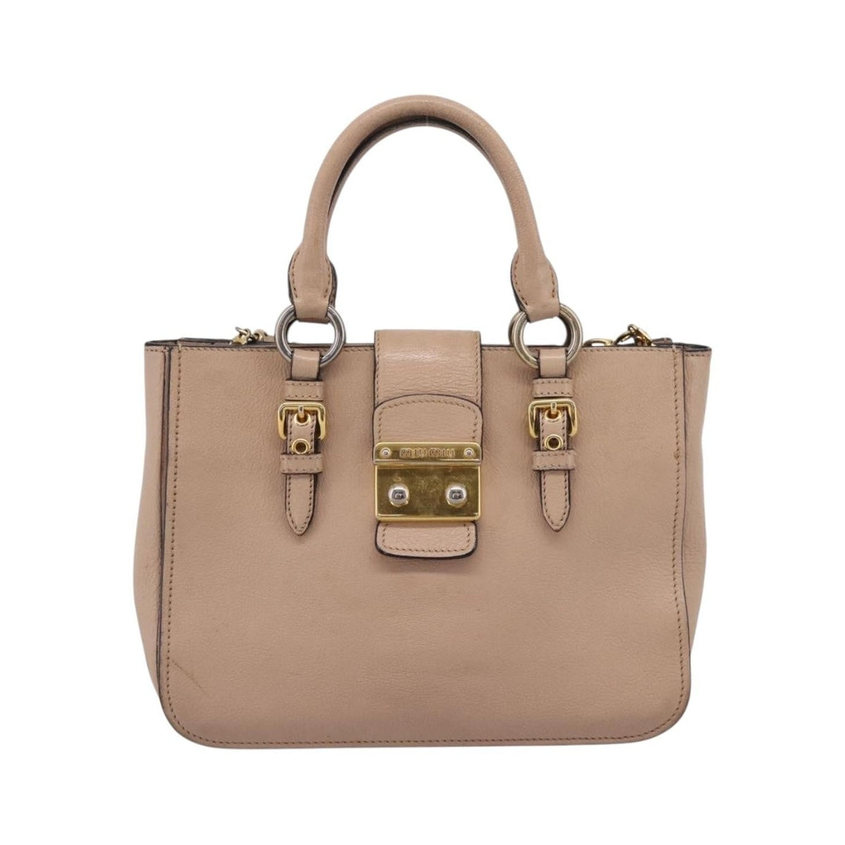 Miu Miu Madras Convertible Lock Leather, Beige, Leather, Tote Bag