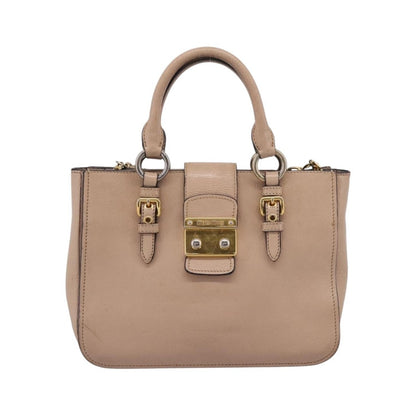 Miu Miu Madras Convertible Lock Leather, Beige, Leather, Tote Bag