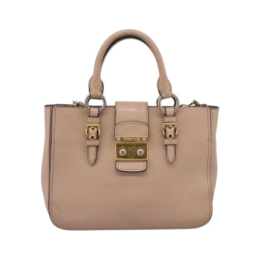 Miu Miu Madras Convertible Lock Leather, Beige, Leather, Tote Bag