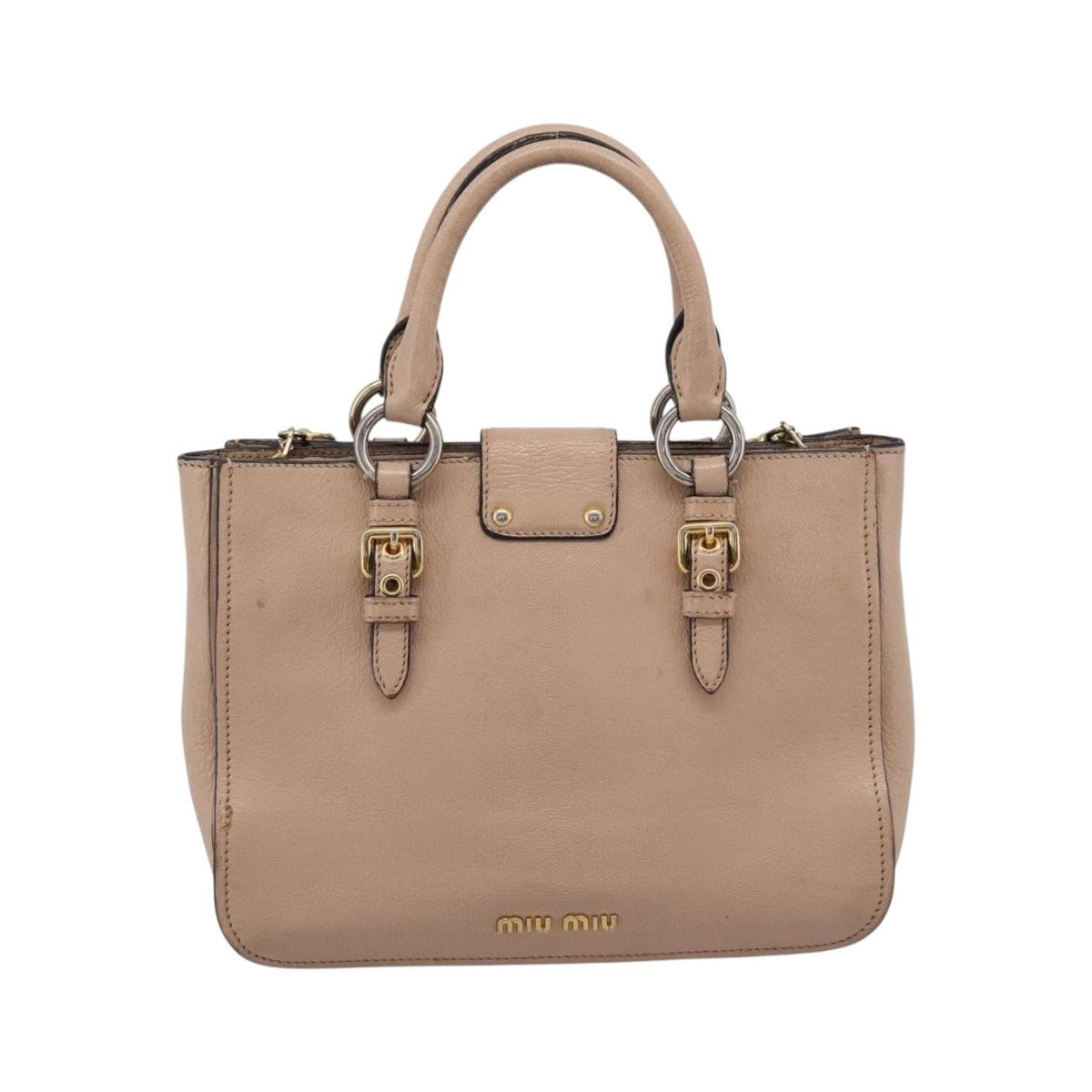 Miu Miu Madras Convertible Lock Leather, Beige, Leather, Tote Bag