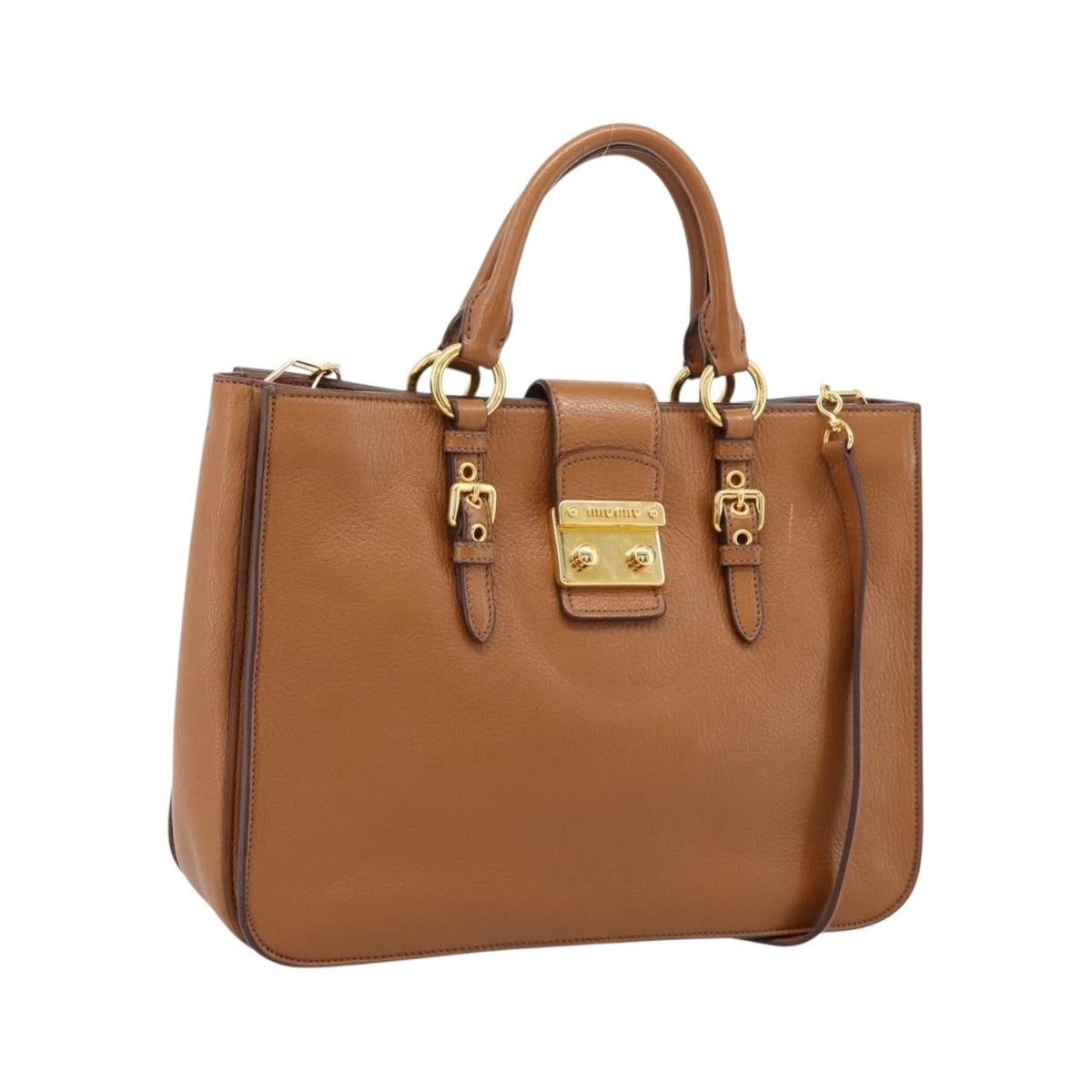 Miu Miu Madras Convertible Lock Leather, Brown, Leather, Tote Bag