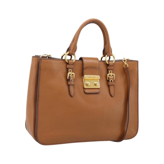 Miu Miu Madras Convertible Lock Leather, Brown, Leather, Tote Bag