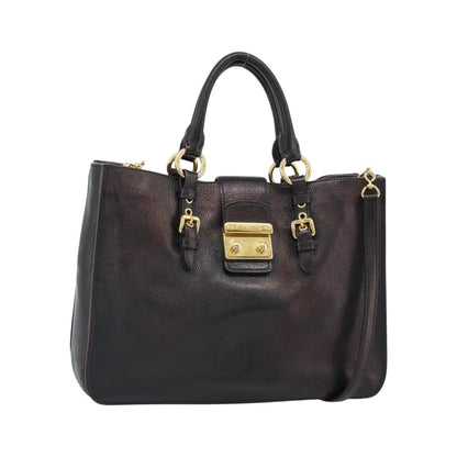 Miu Miu Madras Convertible Lock Leather, Black, Leather, Tote Bag