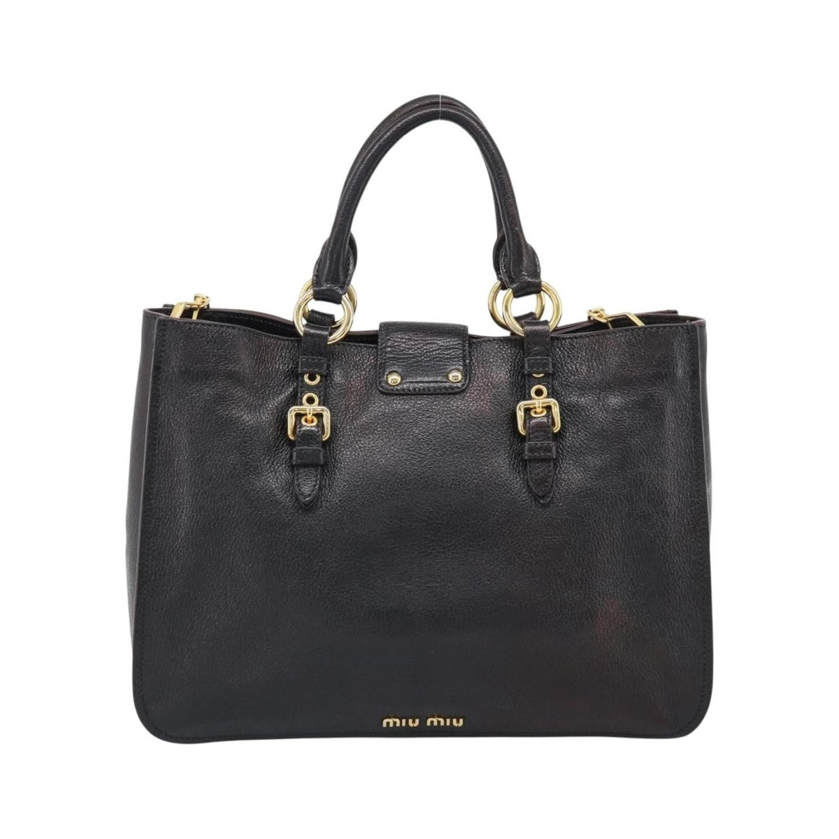 Miu Miu Madras Convertible Lock Leather, Black, Leather, Tote Bag