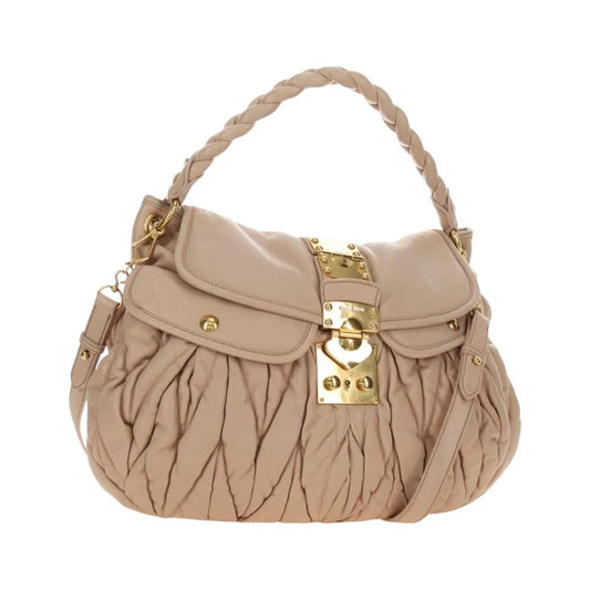 Miu Miu Madras Convertible Lock Tote Leather, Pink_gold, Leather, Handbag