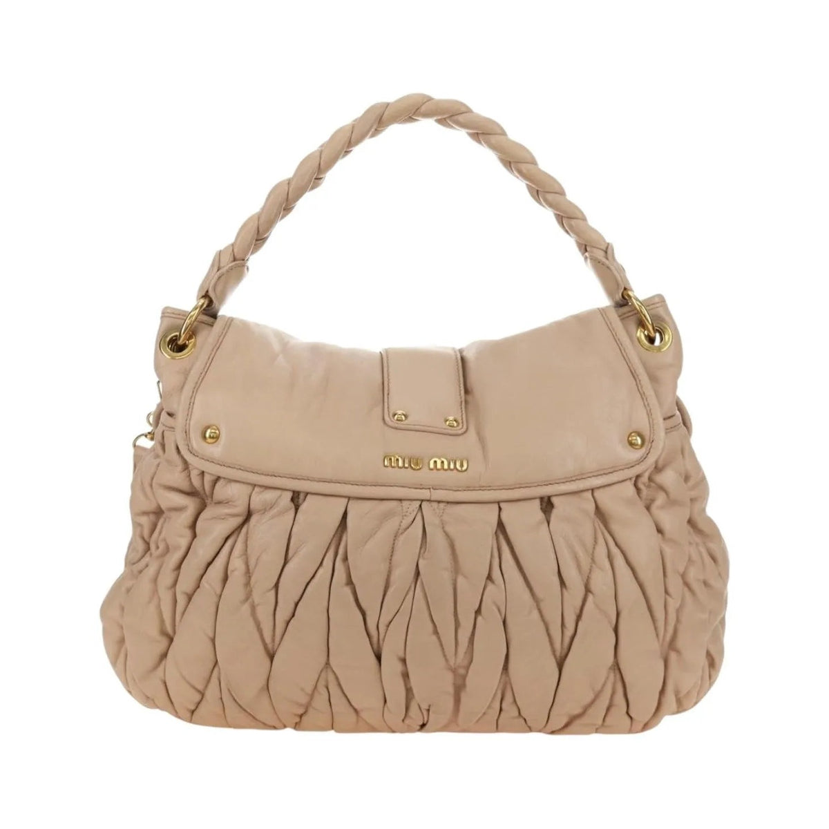 Miu Miu Madras Convertible Lock Tote Leather, Pink_gold, Leather, Handbag