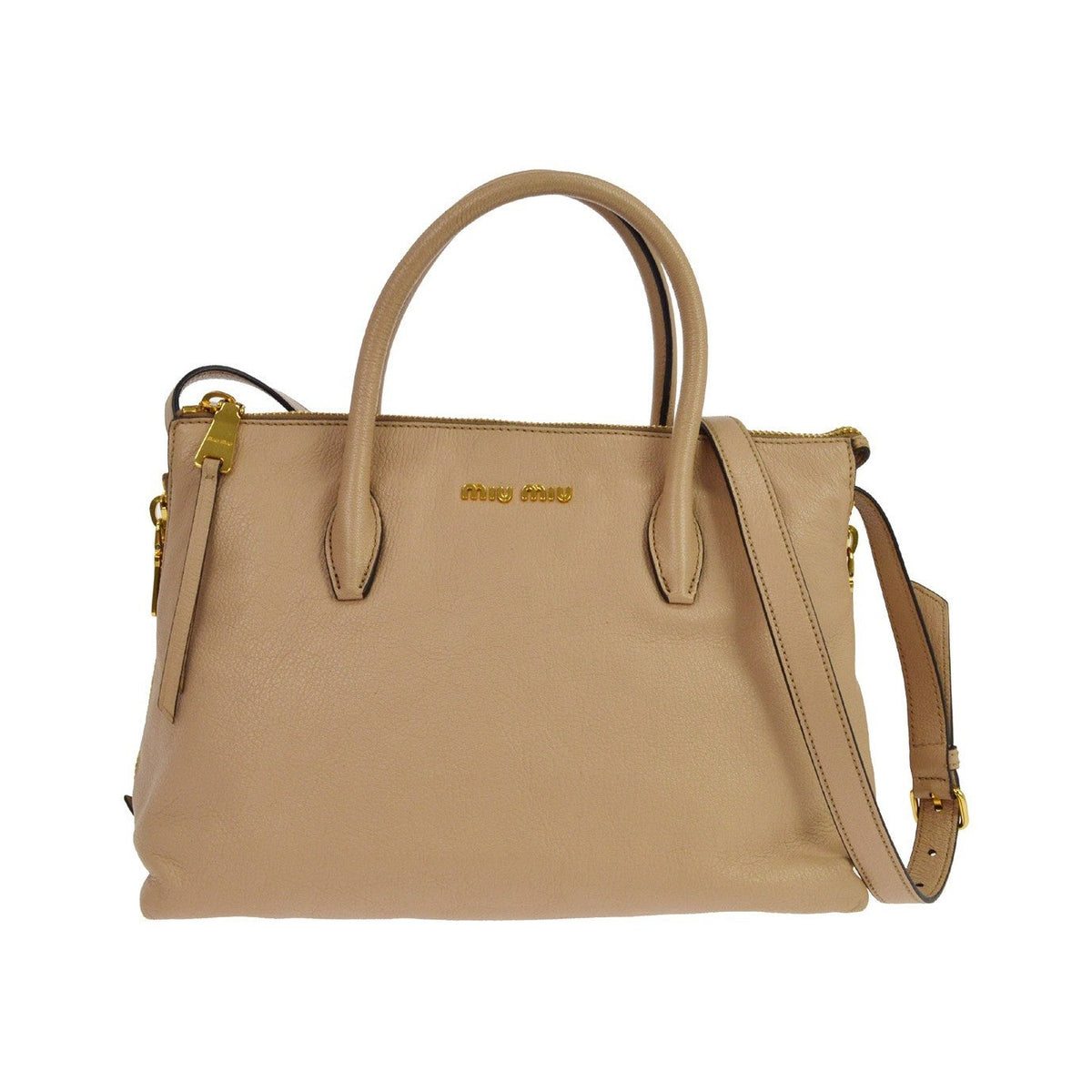 Miu Miu Madras Convertible Side Zip Satchel Leather, Beige, Leather, Tote Bag