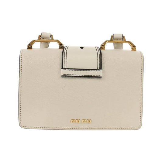 Miu Miu Madras Crystal Buckle Leather, White, Leather, Shoulder Bag