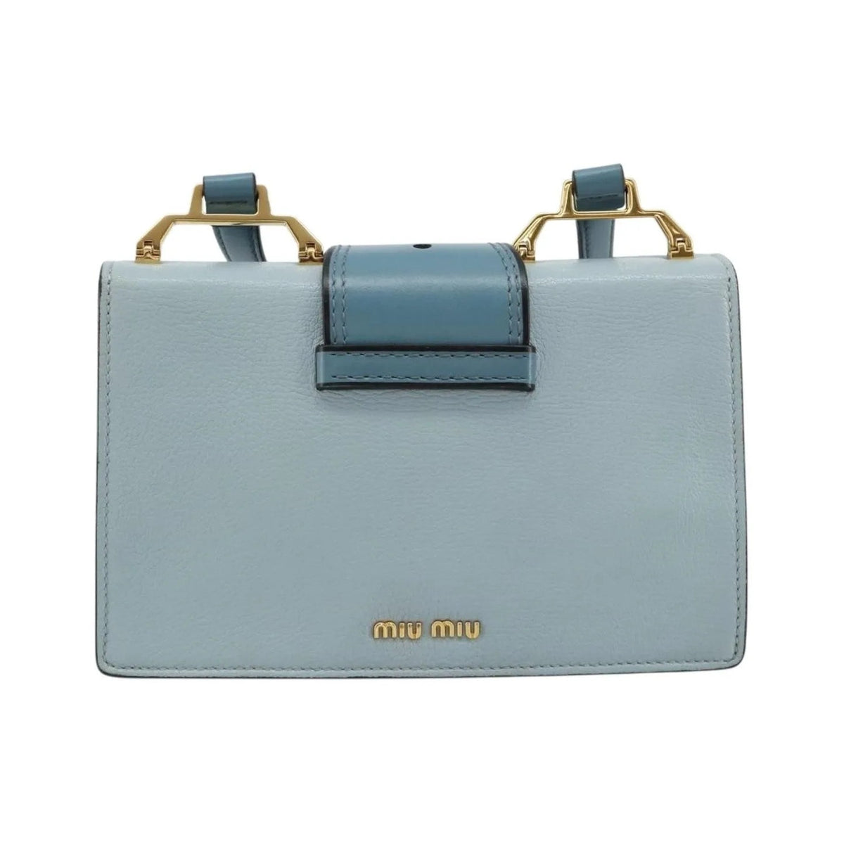 Miu Miu Madras Crystal Buckle Leather, Blue, Leather, Shoulder Bag