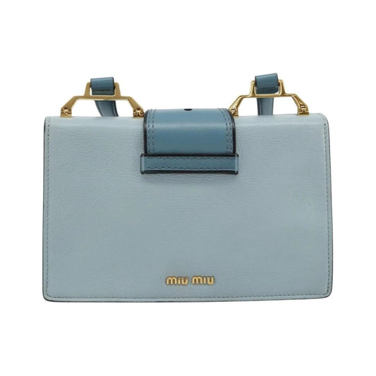 Miu Miu Madras Crystal Buckle Leather, Blue, Leather, Shoulder Bag