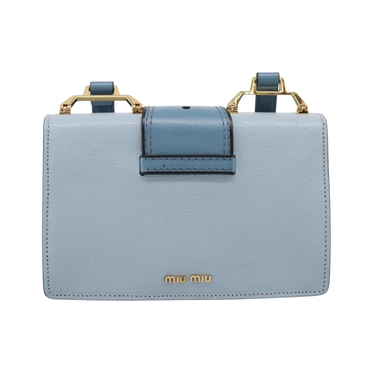 Miu Miu Madras Crystal Buckle Leather, Blue, Leather, Shoulder Bag