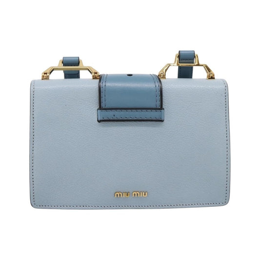 Miu Miu Madras Crystal Buckle Leather, Blue, Leather, Shoulder Bag