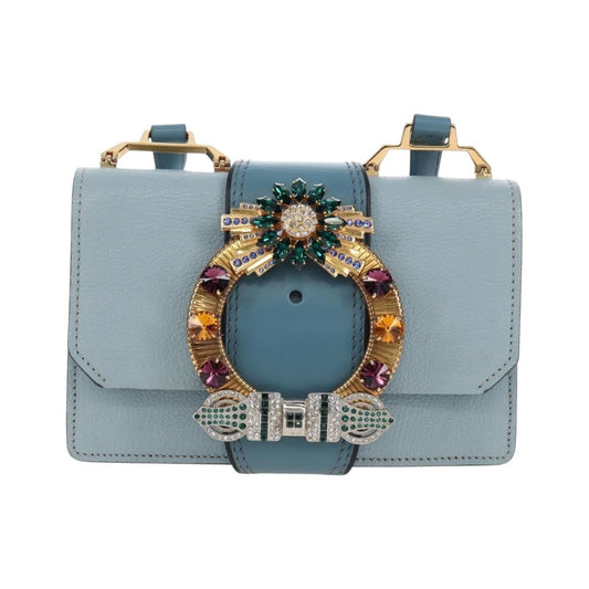 Miu Miu Madras Crystal Buckle Leather, Blue, Leather, Shoulder Bag