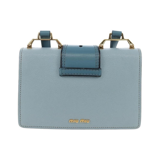 Miu Miu Madras Crystal Buckle Leather, Blue, Leather, Shoulder Bag