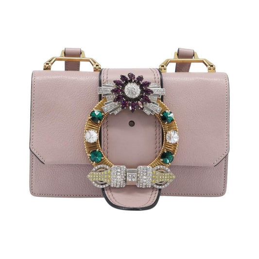 Miu Miu Madras Crystal Flap Leather, Pink, Leather, Crossbody Bag