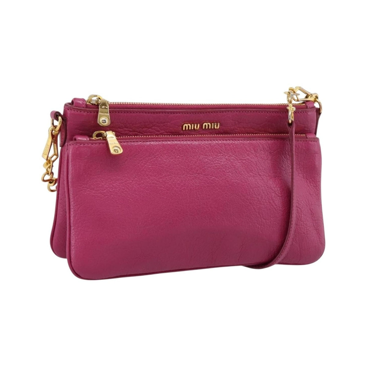 Miu Miu Madras Double Zip Leather, Pink, Leather, Crossbody Bag