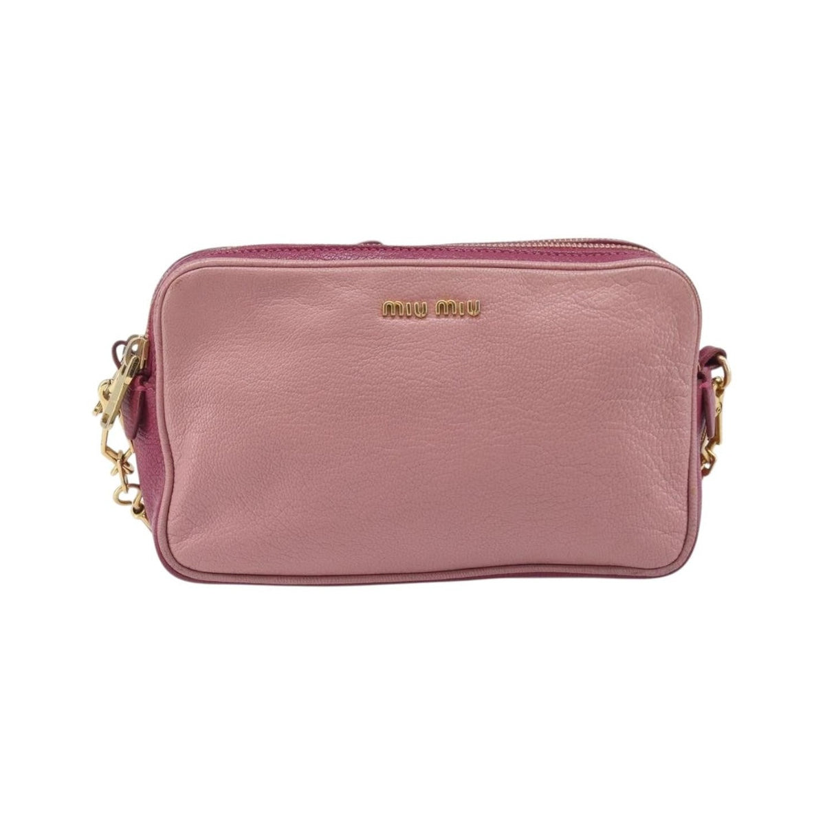 Miu Miu Madras Double Zip Leather, Pink, Leather, Crossbody Bag