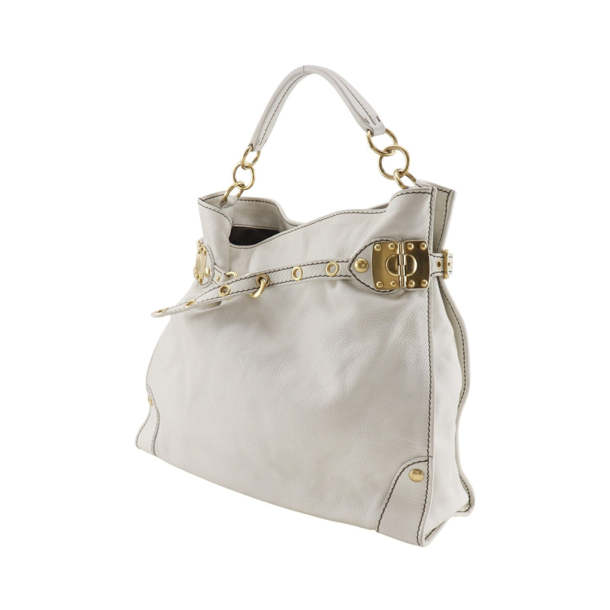 Miu Miu Madras Shoulder Leather, Beige, Leather, Crossbody Bag
