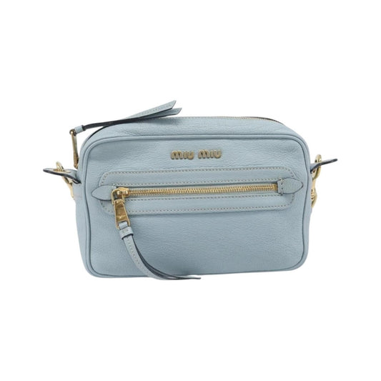 Miu Miu Madras Zip Pocket Leather, Blue, Leather, Crossbody Bag