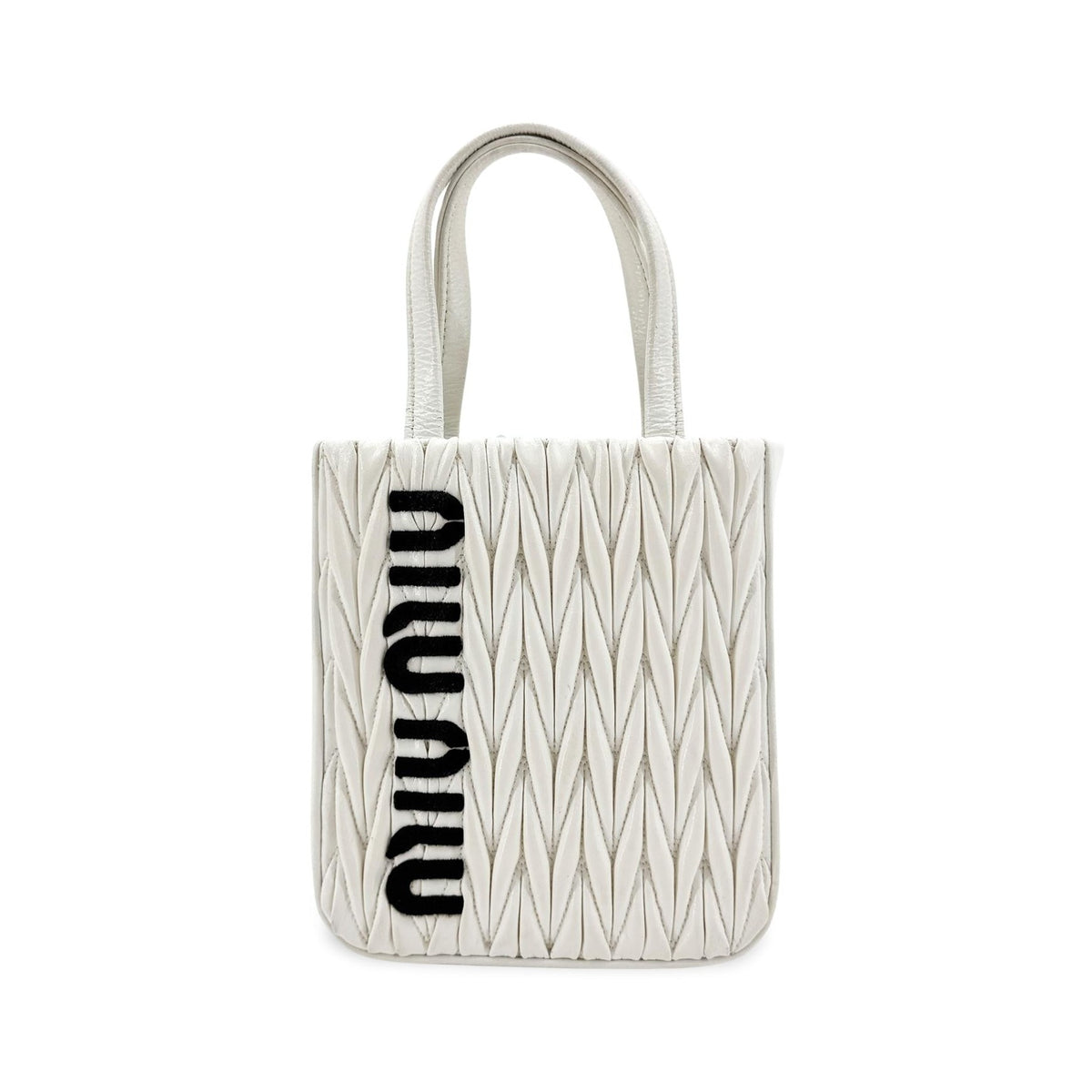 Miu Miu Matelassé Nappa Leather Top Handle Bag Leather, White, Leather, Clutch