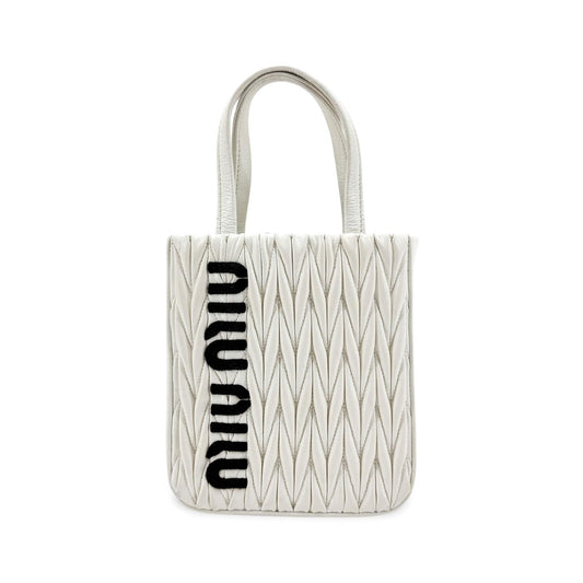 Miu Miu Matelassé Nappa Leather Top Handle Bag Leather, White, Leather, Clutch