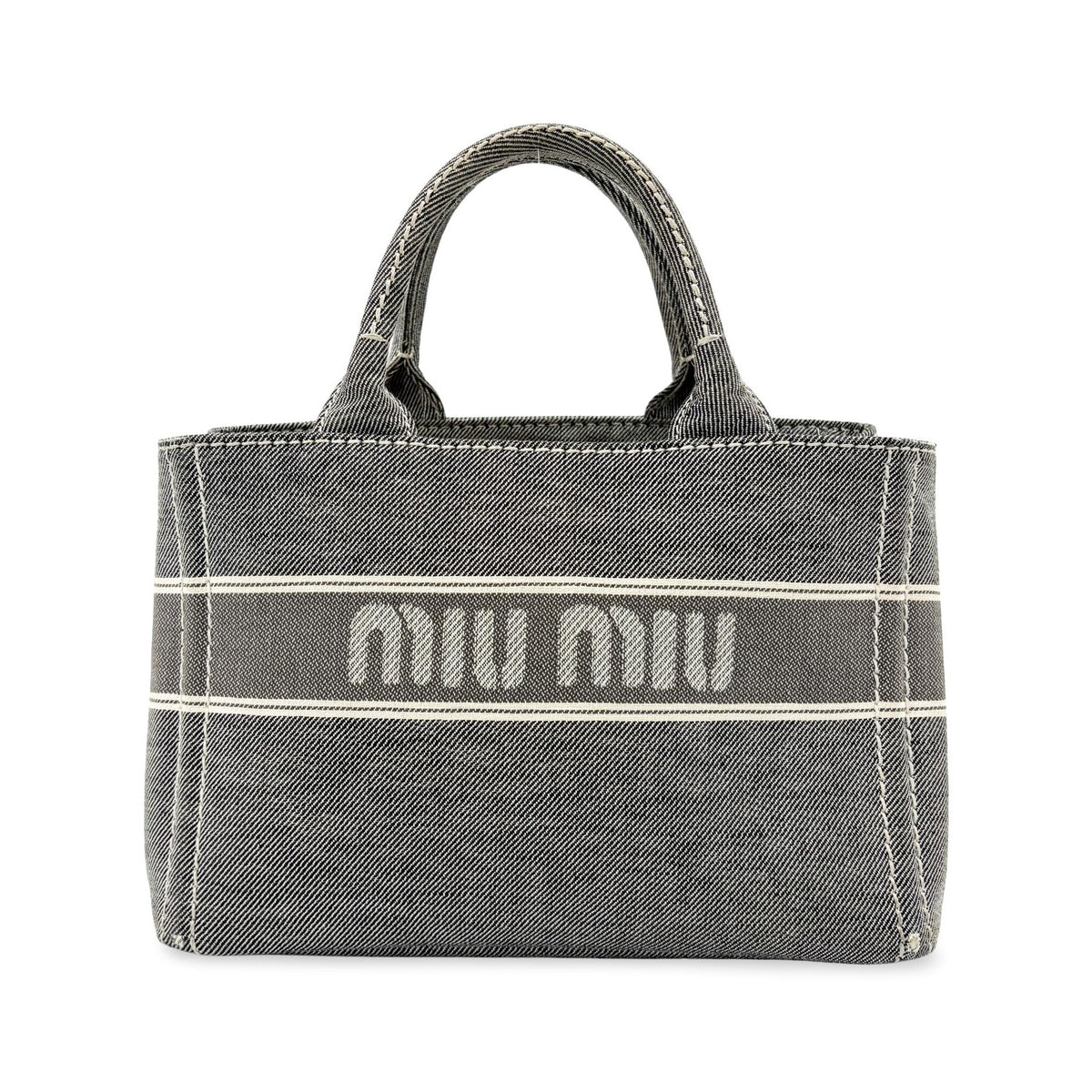 Miu Miu My Logo Leather, Black, Denim, Crossbody Bag