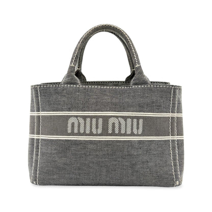 Miu Miu My Logo Leather, Black, Denim, Crossbody Bag