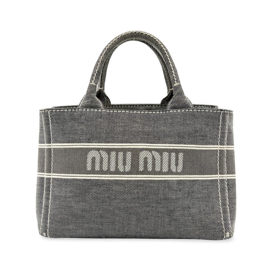 Miu Miu My Logo Leather, Black, Denim, Crossbody Bag