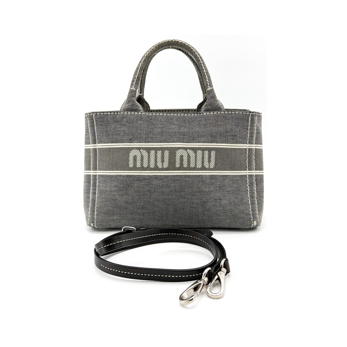 Miu Miu My Logo Leather, Black, Denim, Crossbody Bag