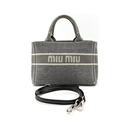 Miu Miu My Logo Leather, Black, Denim, Crossbody Bag