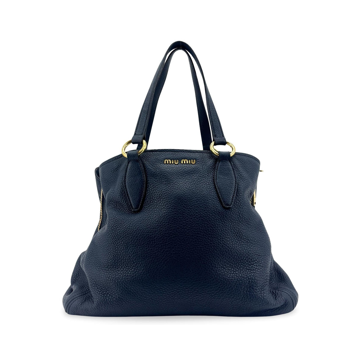 Miu Miu Phenix Convertible Leather, Navy, Leather, Tote Bag