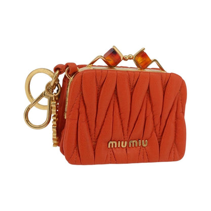 Miu Miu Sword wallet Charm Leather Matelasse, Orange, Leather, Crossbody Bag